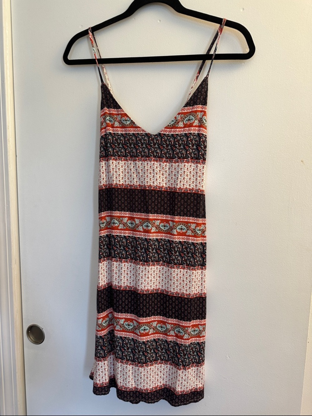 Cupshe Black & Red Striped Floral Spaghetti Strap Mini Dress
